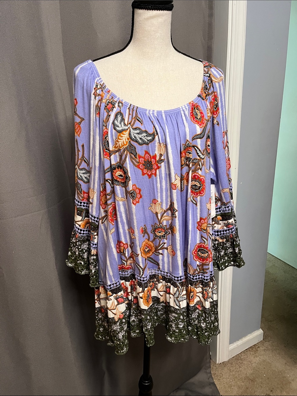 Fever Lavender Floral Tunic with Bell Sleeves